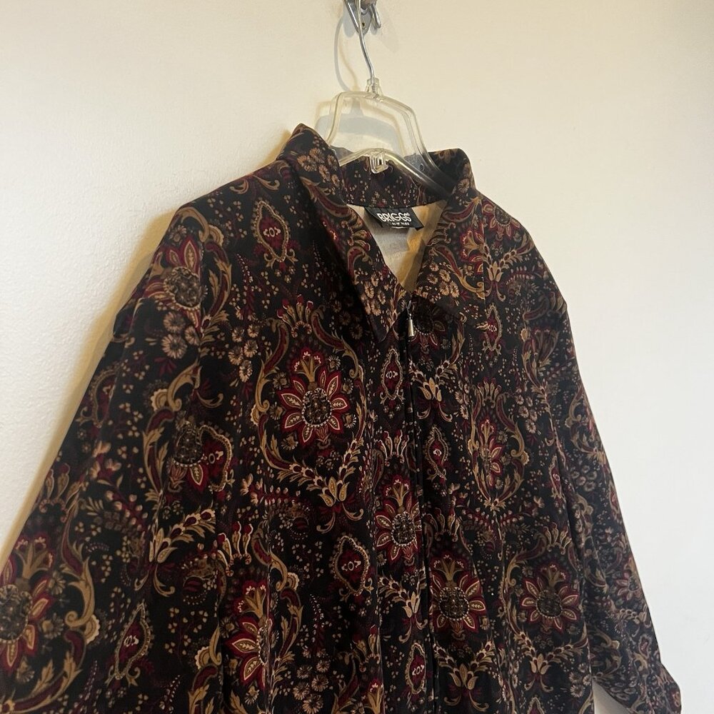 Briggs New York Jacket Black Tan Red Floral Full Zip Shoulder Pads Boxy 3X
